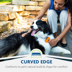 FURminator curved edge design gliding over skin for comfortable grooming