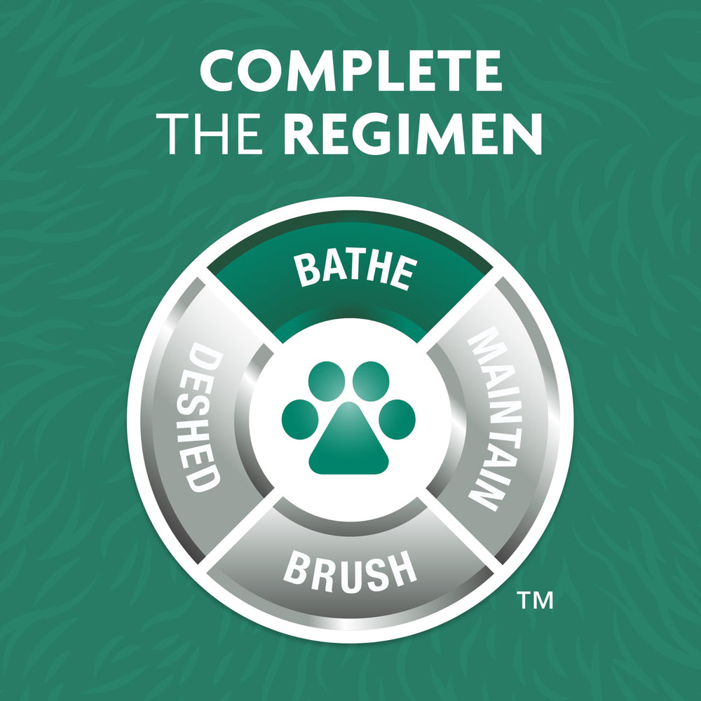 Bath time scene with dog enjoying routine using FURminator shampoo