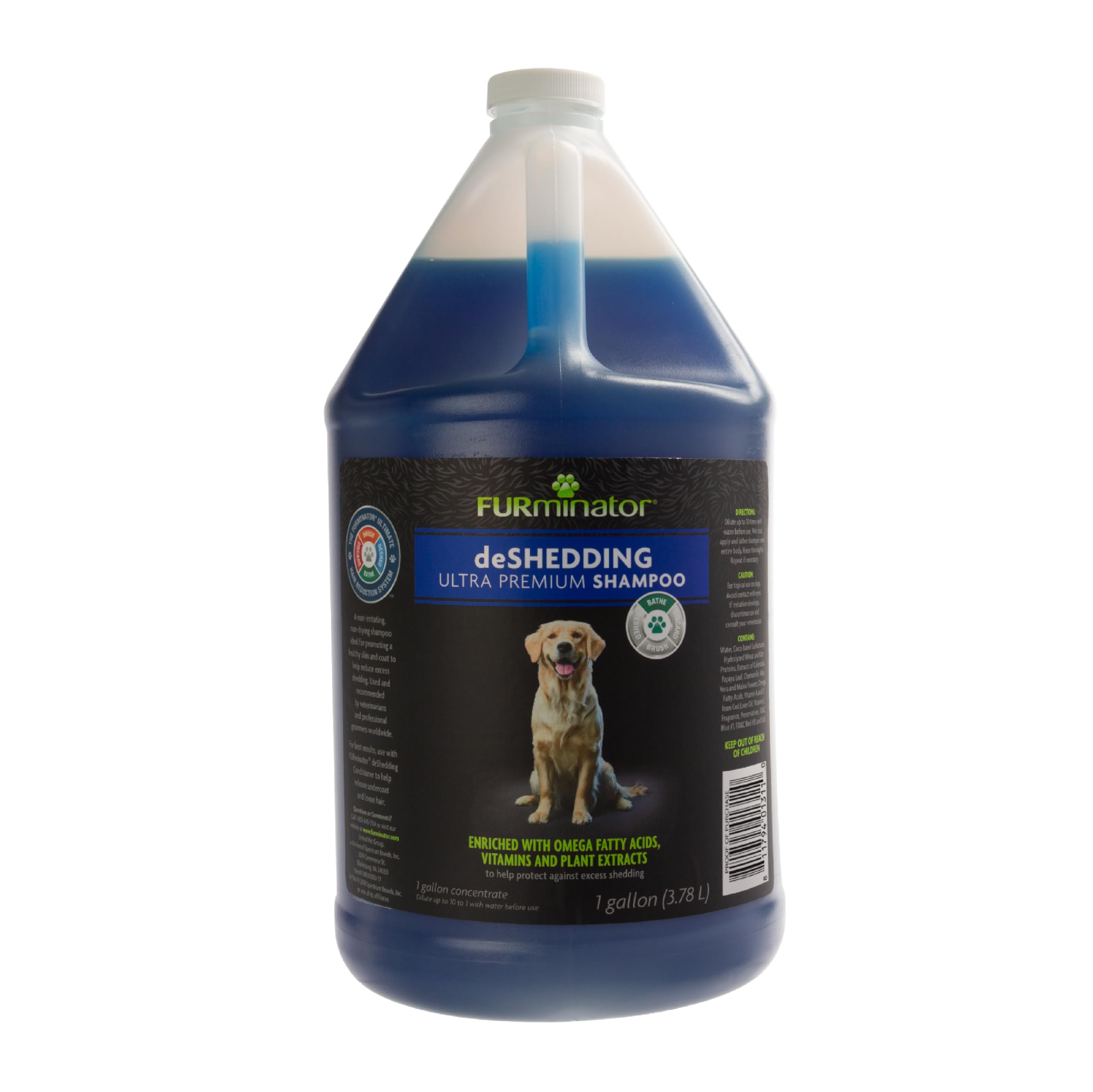 FURminator deShedding shampoo bottle 1 gal front view for convenient at home grooming