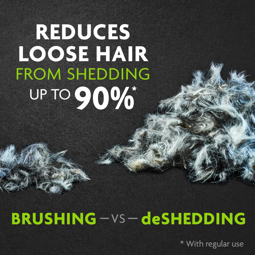 FURminator deshedding tool ergonomic handle—comfortable grip for extended sessions.