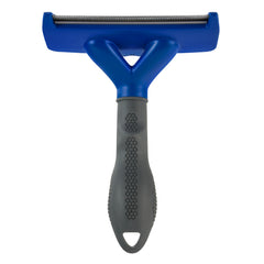 FURminator deshedding tool shows topcoat access ideal for safe undercoat removal in long-haired dogs.