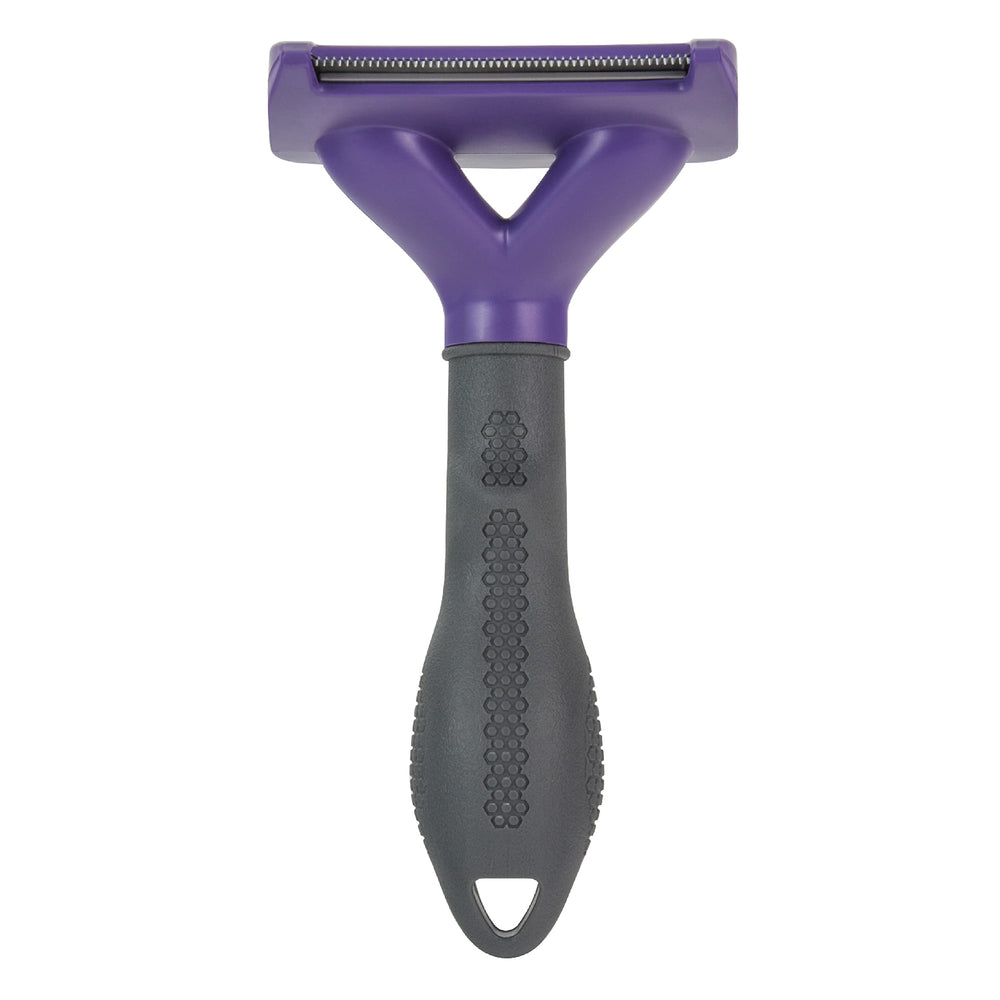 FURminator deShedding tool skin guard design protects cat skin during use.
