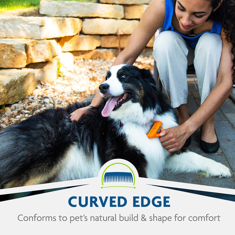 FURminator FURejector button release helps cleanly detach hair after grooming.