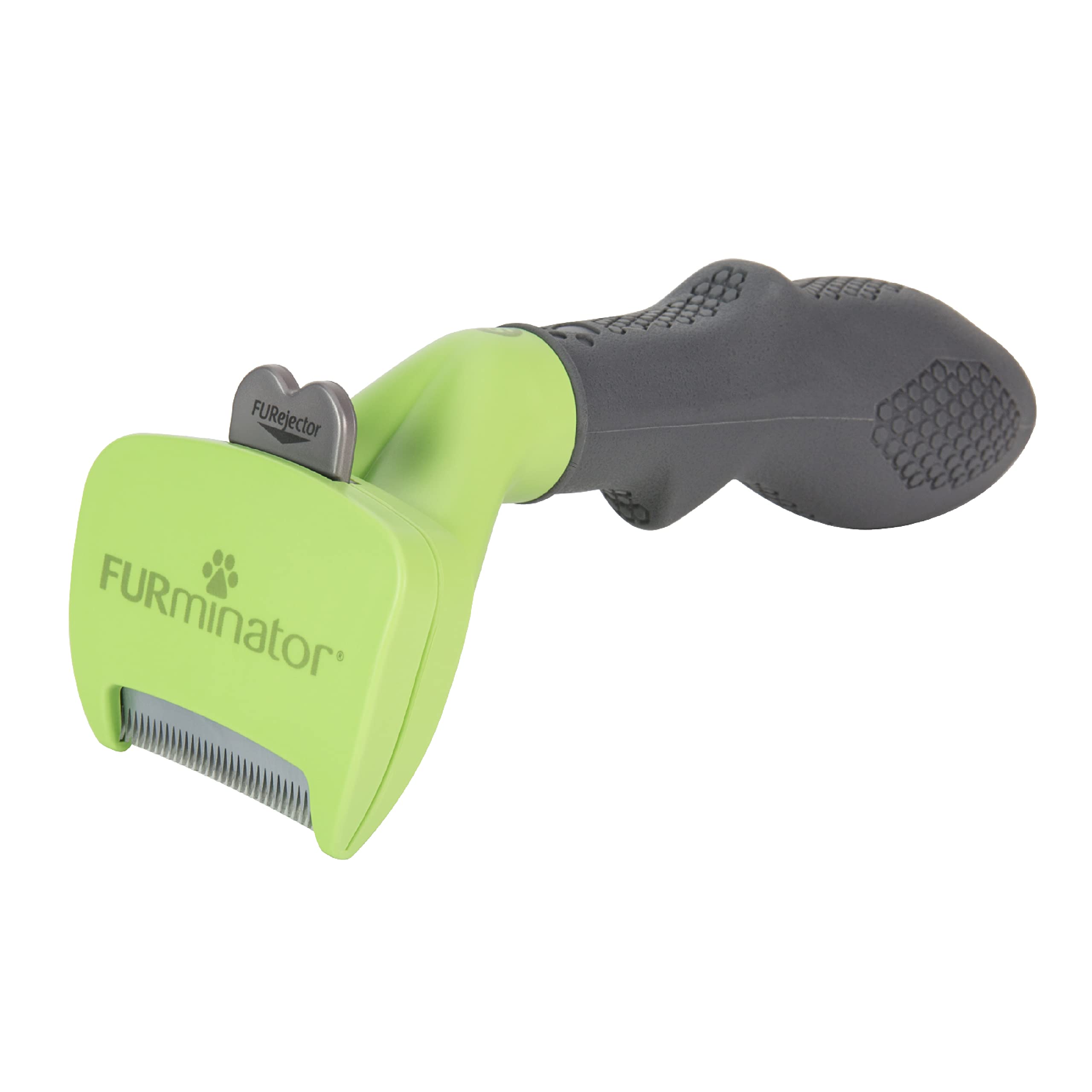 FURminator deshedding tool with hair release button in use for easy cleanup