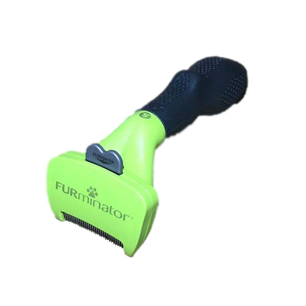 FURminator small dog undercoat deshedding tool front view shows shedding reduction capability
