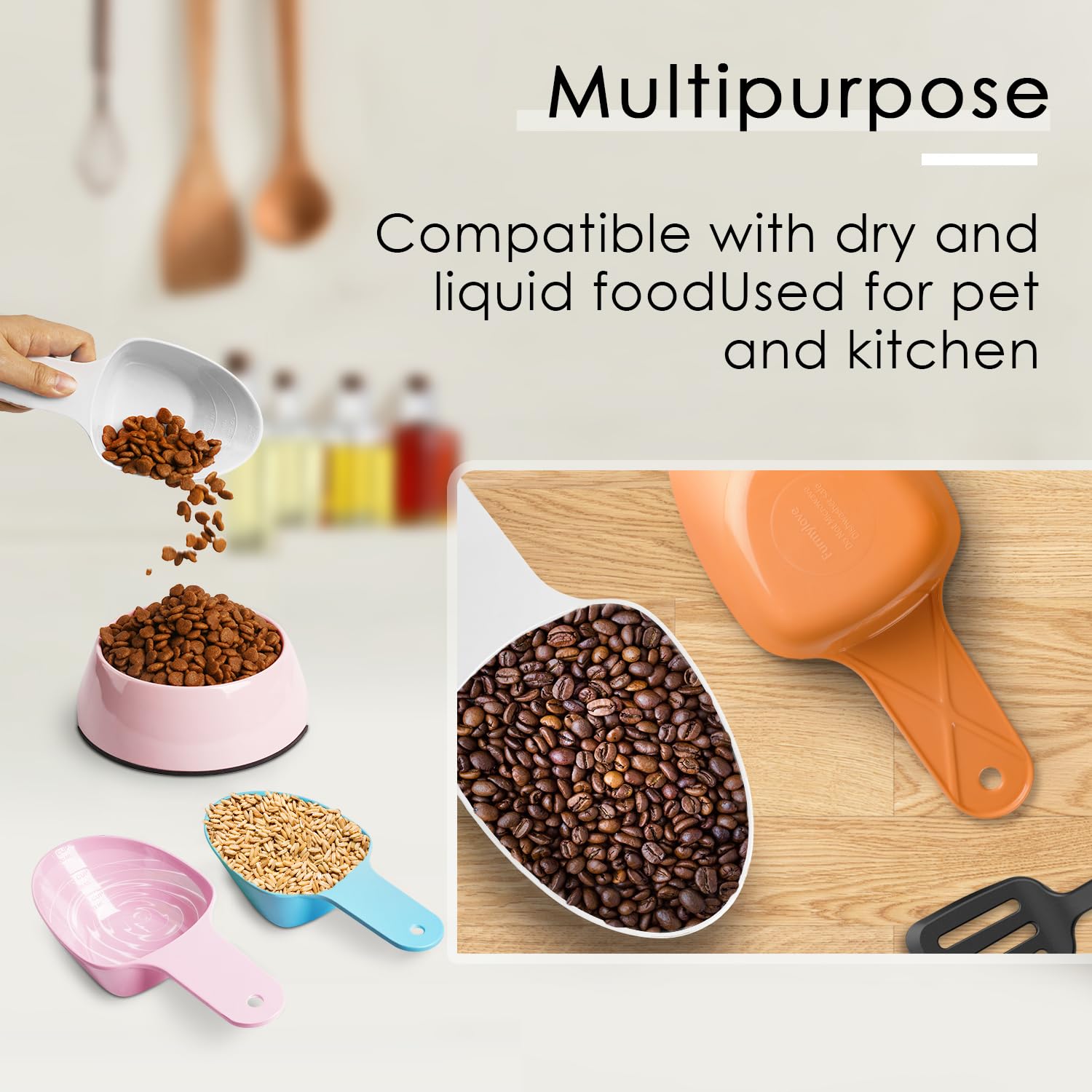 FURMYLOVE dog food scoop suitable for dry or wet pet foods.