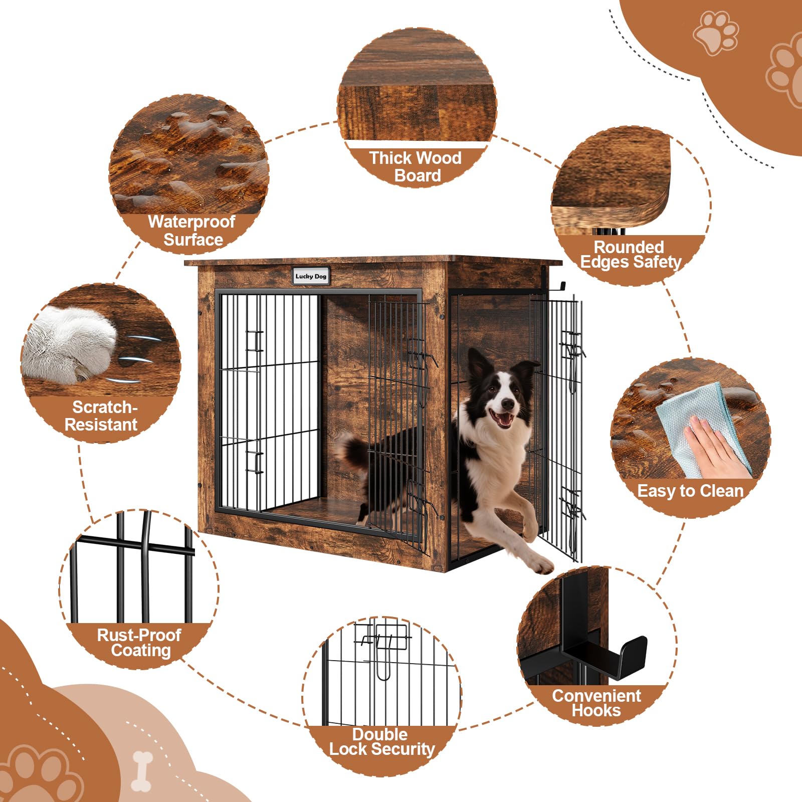 FurnPulse Dog Crate End Table double doors provide secure, convenient access