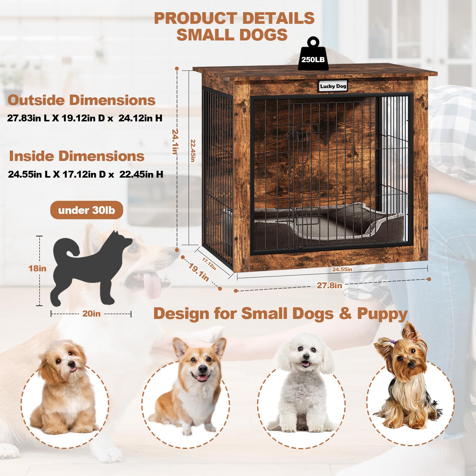 FurnPulse Dog Crate End Table rustic wood finish highlights cozy home decor