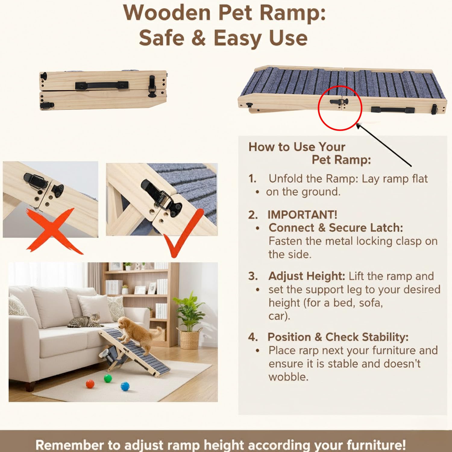 FurnPulse foldable dog ramp with storage bag for travel.