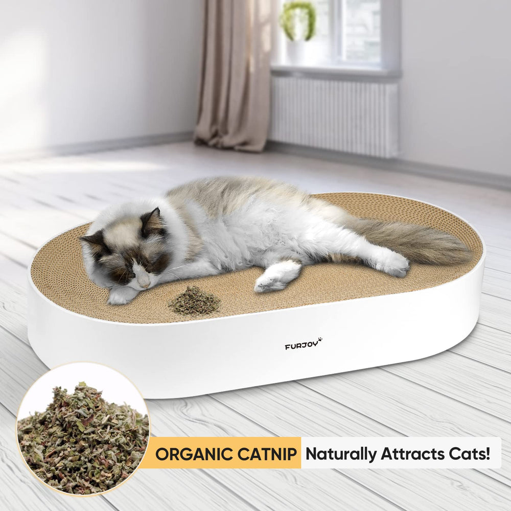 FUROZY cat-scratcher oval pad anti-slip feature closeup protecting floors