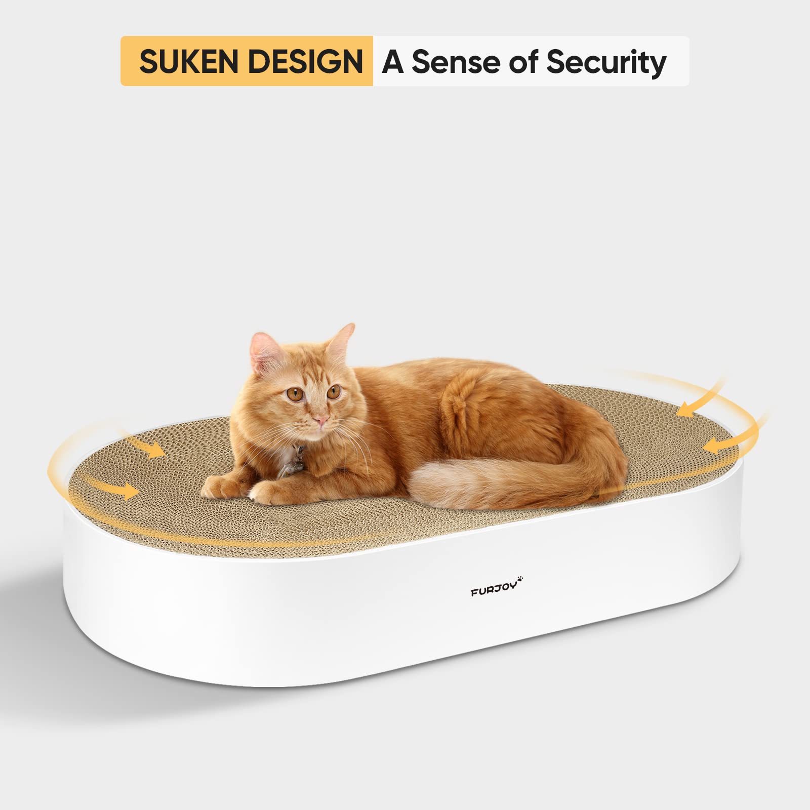 FUROZY cat-scratcher oval pad nap area close-up showing secure resting spot