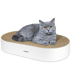 FUROZY cat-scratcher oval pad top view highlighting roomy lounge space for cats