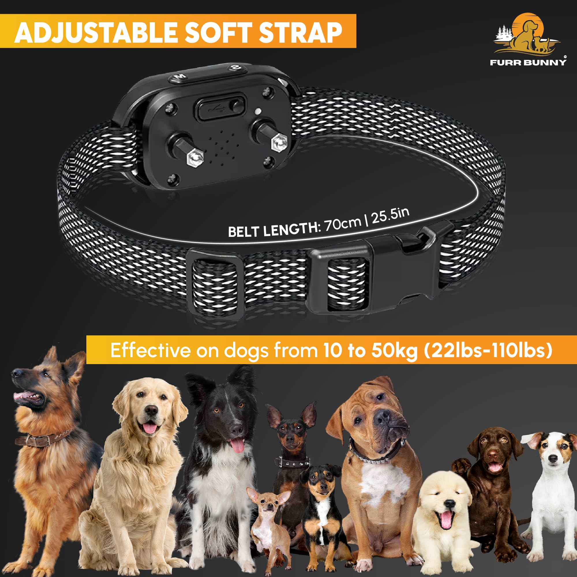 FURR BUNNY bark collar safety feature with 75-second auto-protection