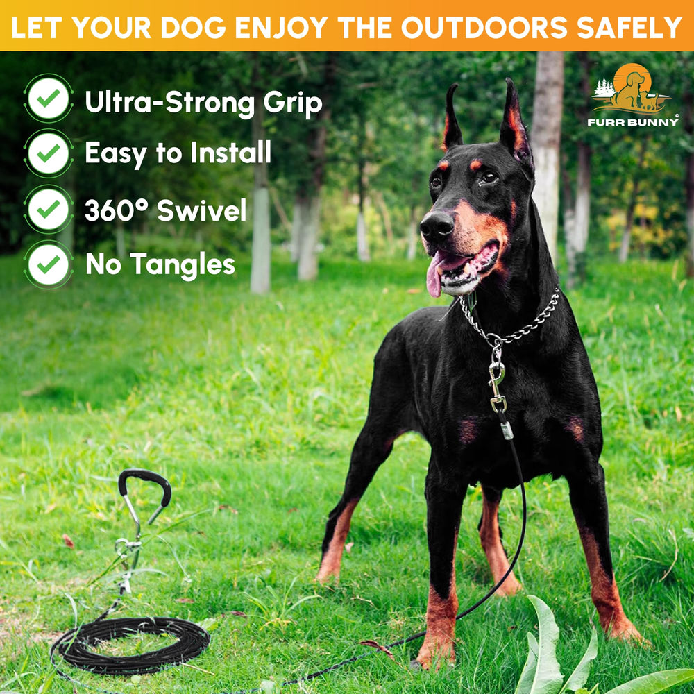 FURR BUNNY all-weather dog tie-out supports safe, flexible outdoor use.
