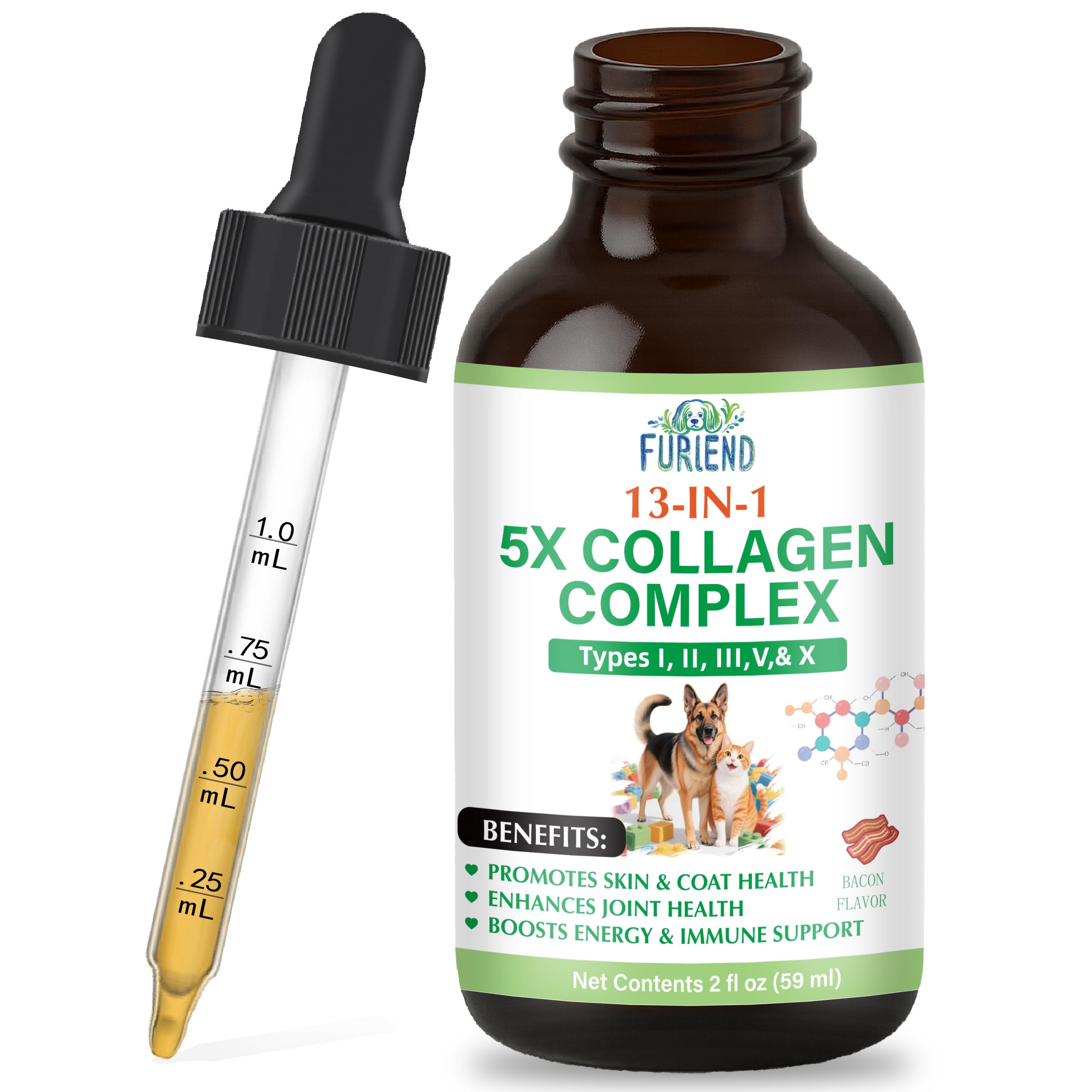 FURIEND Premium 5X Collagen bottle for dogs and cats supports joint comfort and vitality.