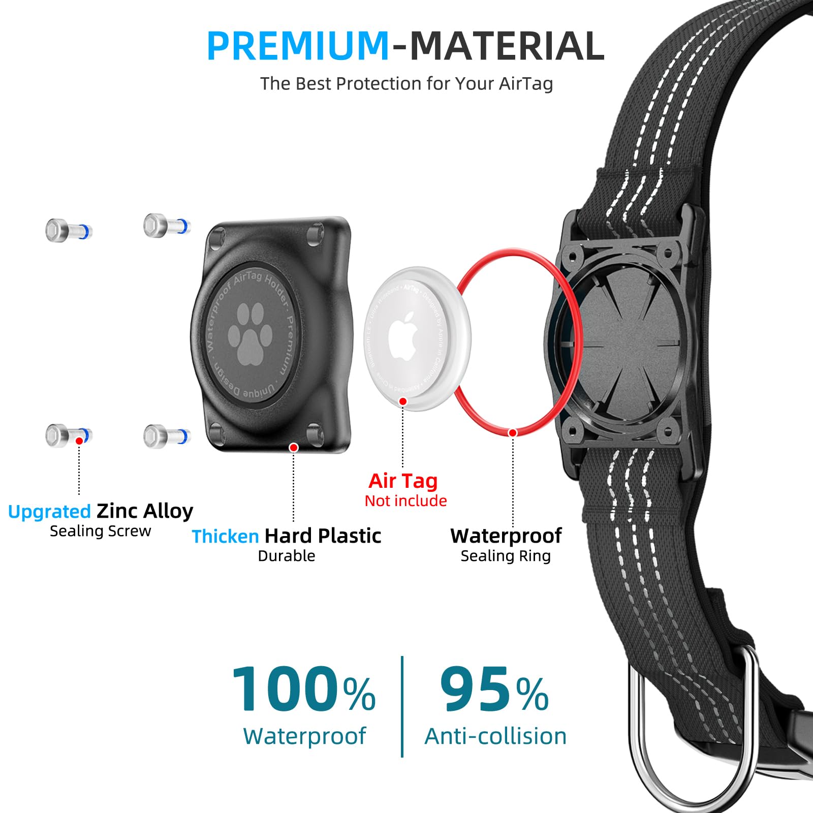 Furrigo AirTag dog collar with reflective stitching boosts night-time visibility.
