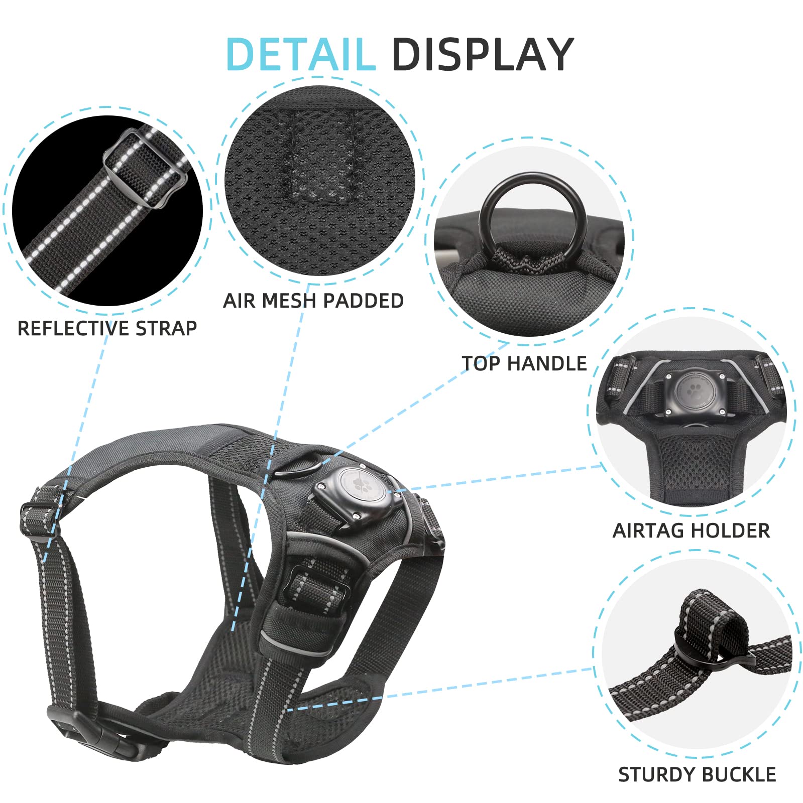 Furrigo fully adjustable harness fits S-XL dogs securely.