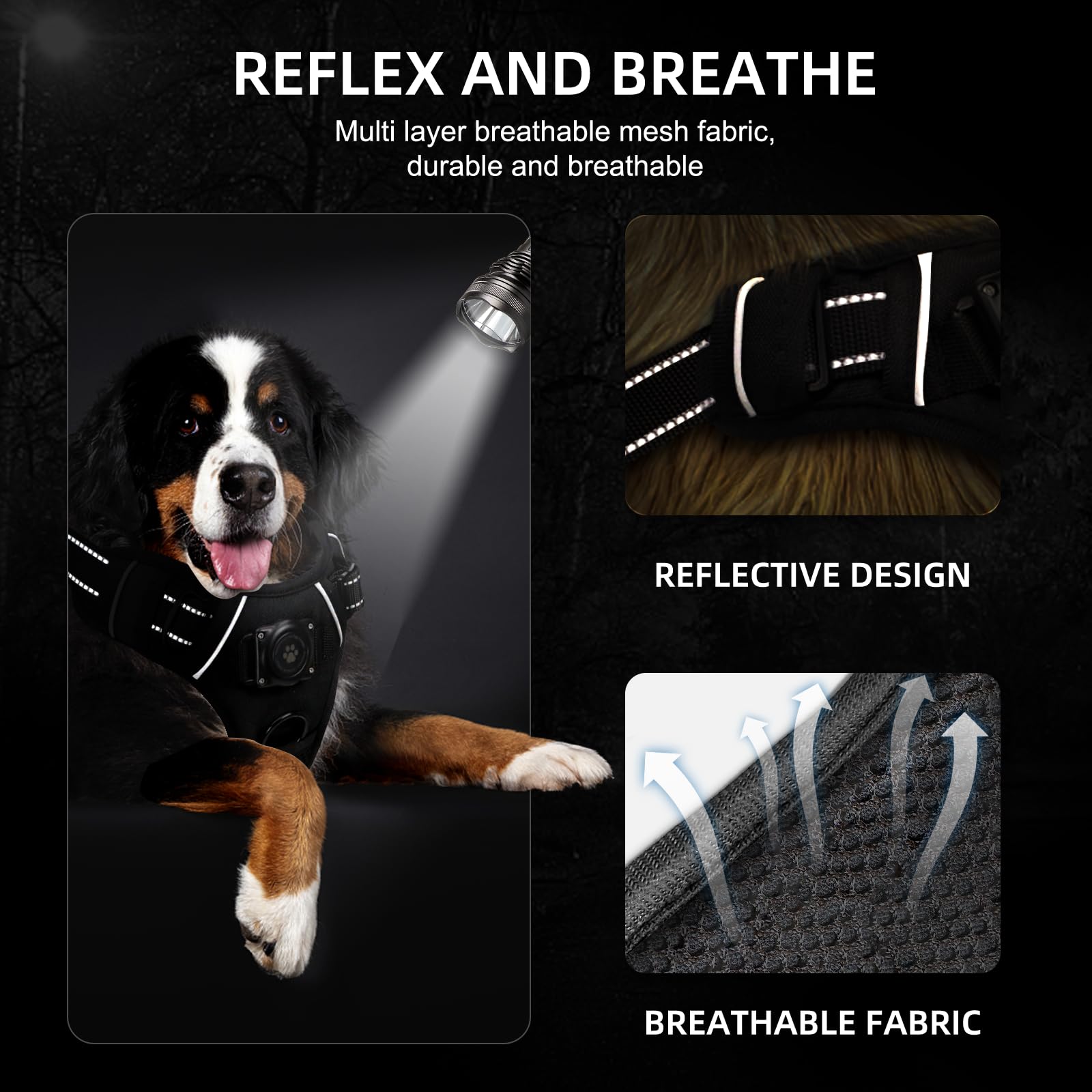 Furrigo reflective strips enhance visibility on evening walks.