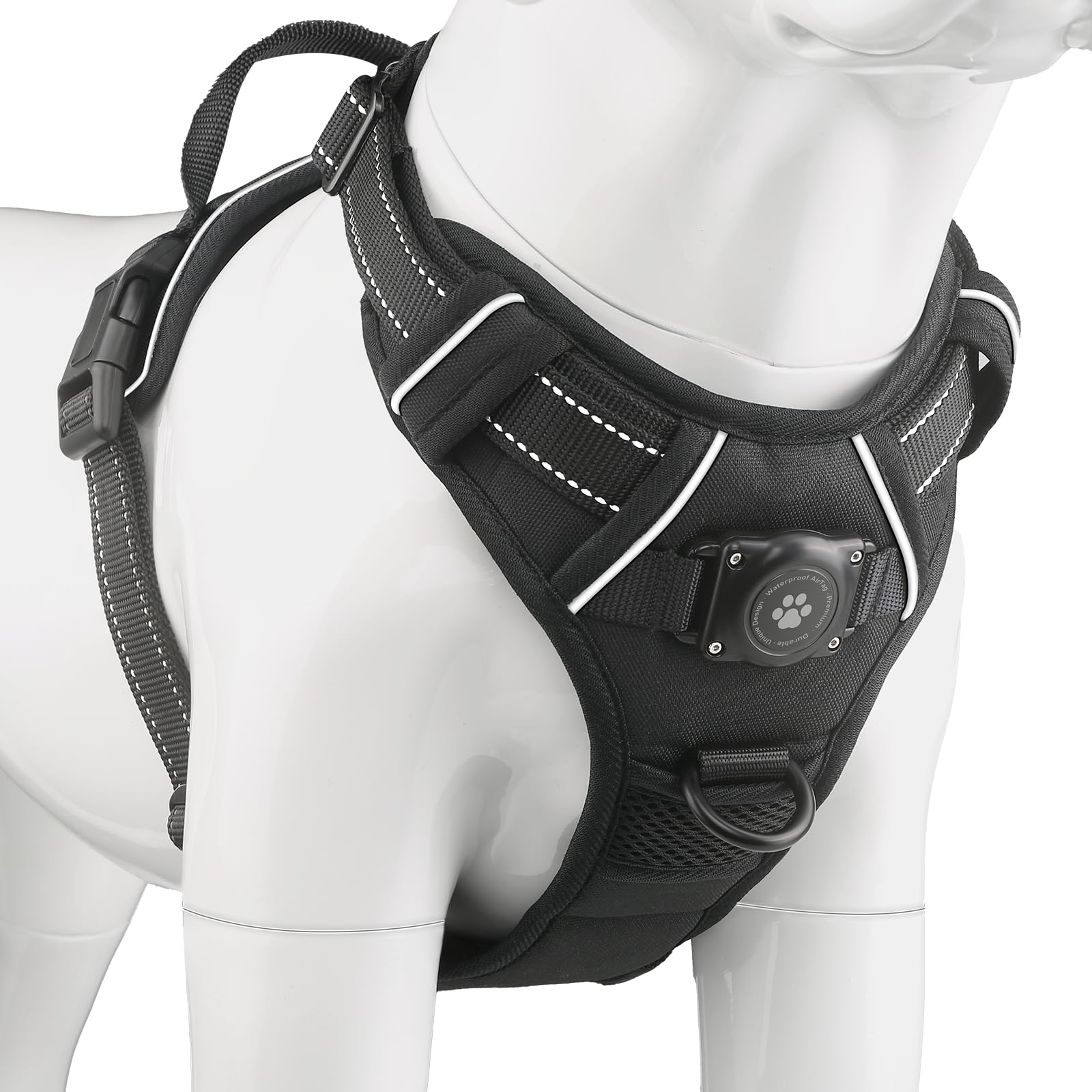 Furrigo AirTag dog harness waterproof holder during swim session.
