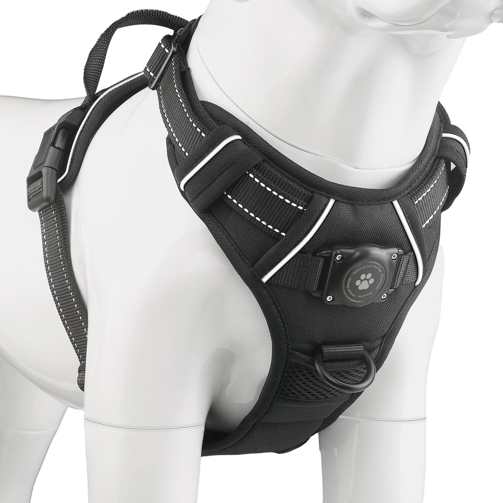 Furrigo AirTag dog harness waterproof holder during swim session.