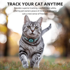 Furrigo AirTag holder on cat collar shown in close-up for secure location tracking.