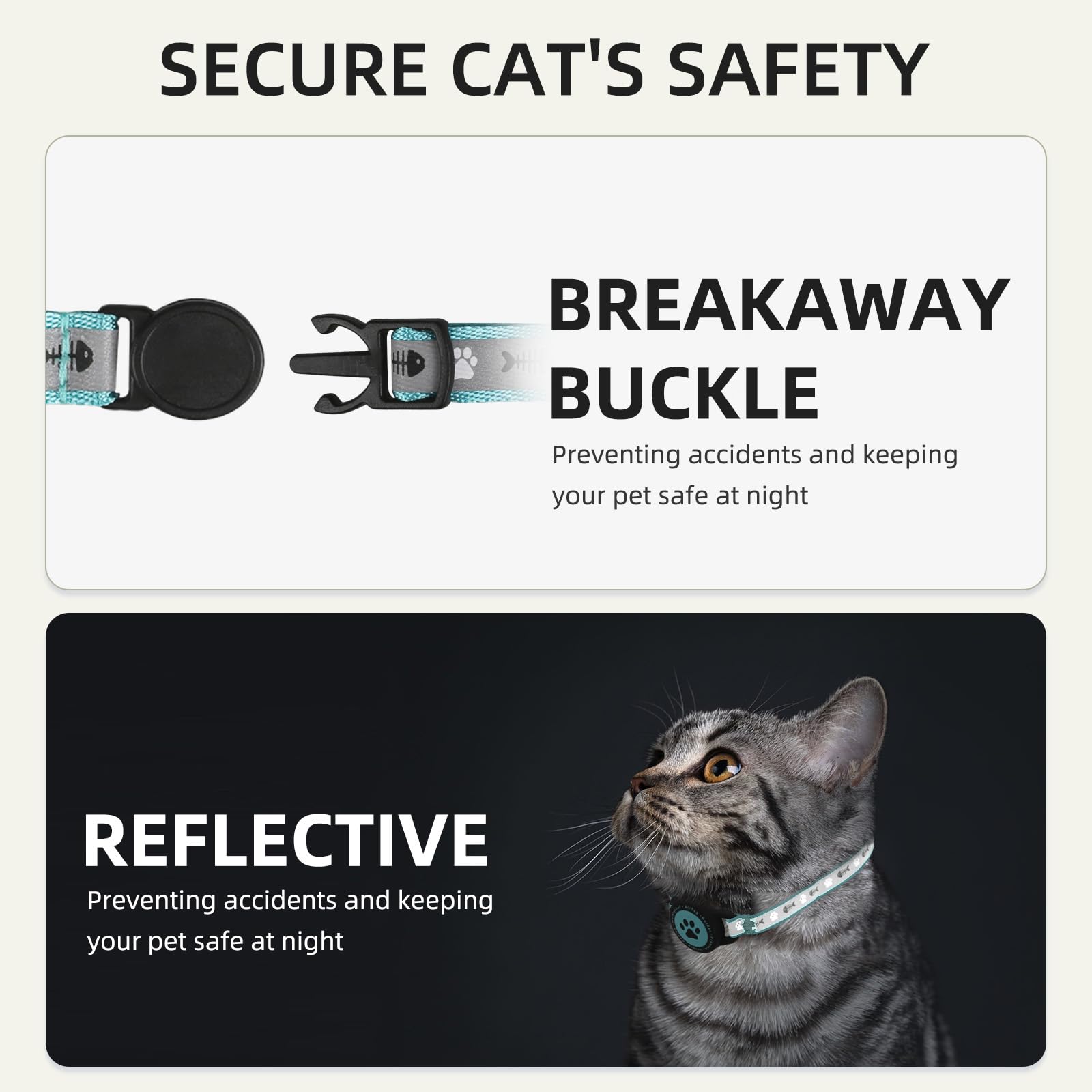 Soft, durable collar resting on a cat fur for all-day comfort.