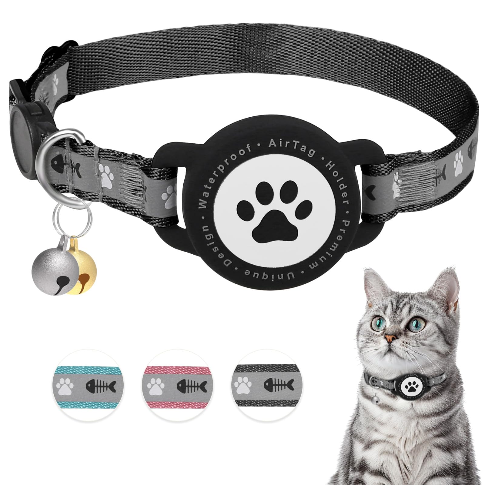 Furrigo waterproof AirTag cat collar closeup buckle demonstrates secure fit for everyday adventures.