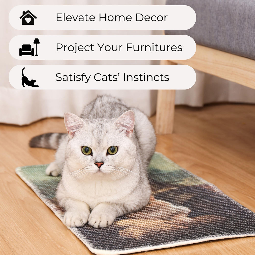Furrther Sisal Cat Scratcher Mat on the couch protects upholstery while satisfying claws.