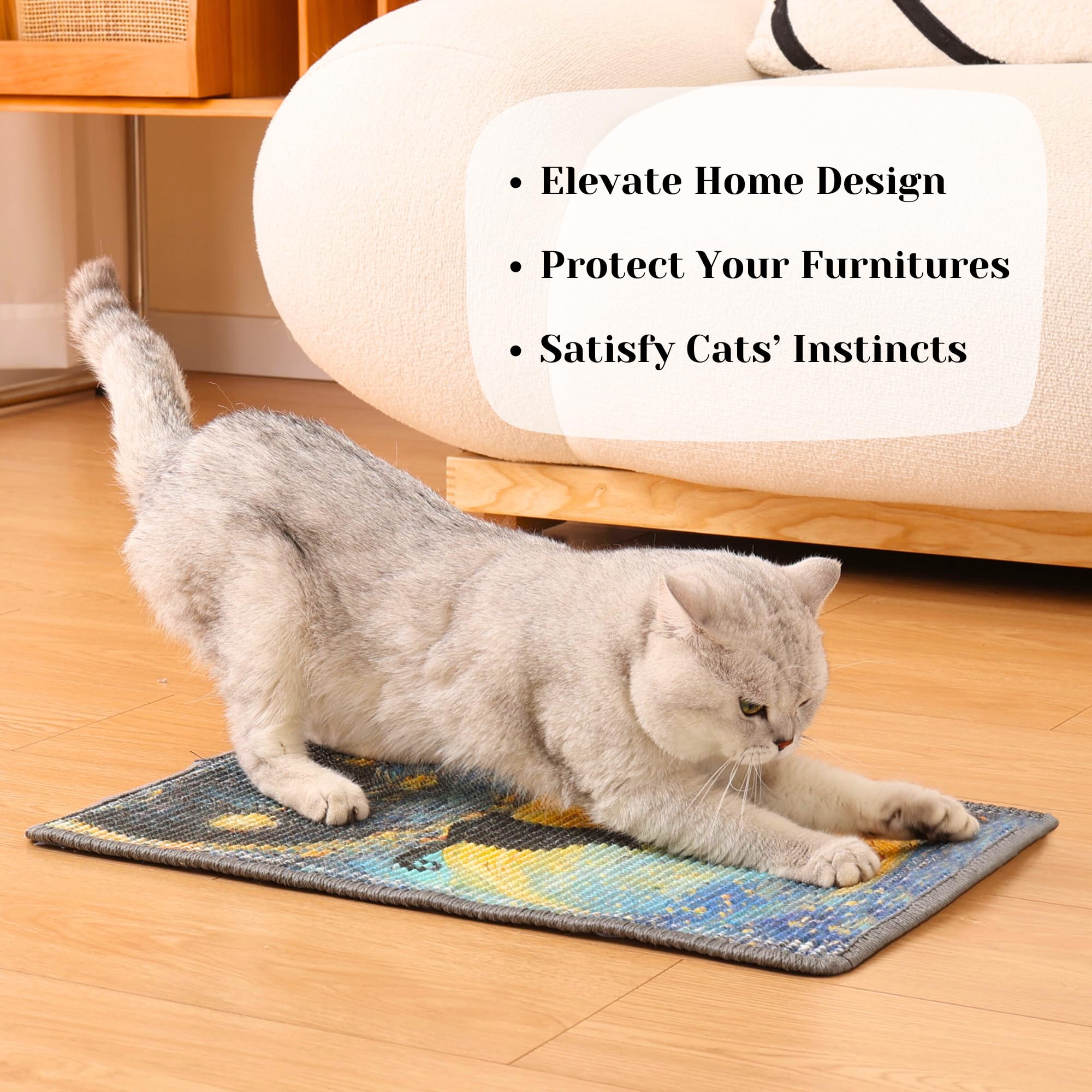 Furrther Sisal Cat Scratcher Post Mat wall mount showcasing space-saving setup