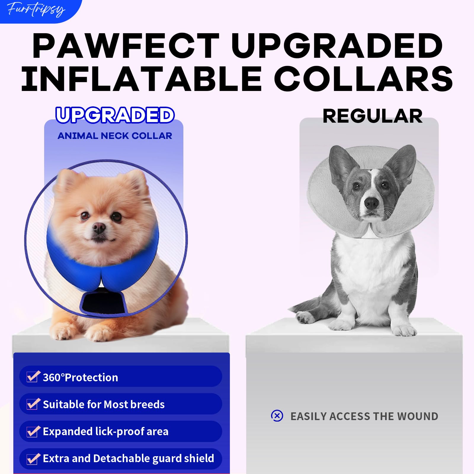 Furrtripsy cone enables safe feeding and resting during recovery.