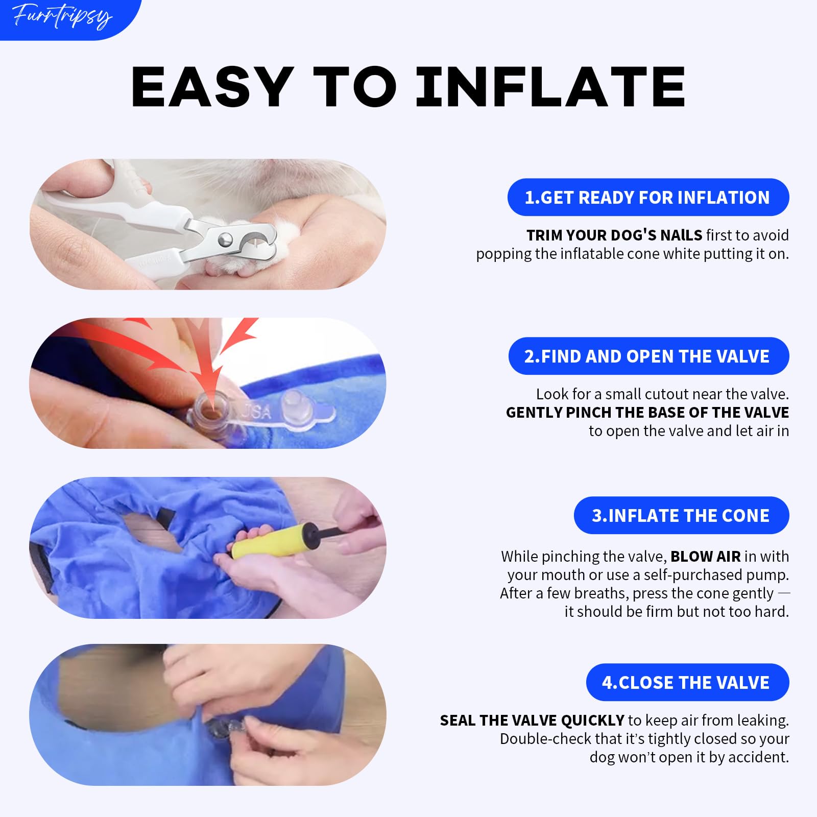 Furrtripsy inflation is easy with a mouth pump for quick setup.