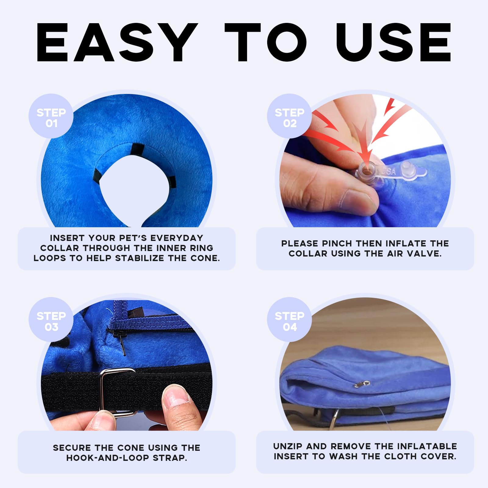 Furrtripsy inflatable dog cone blue XL valve closeup with easy inflation