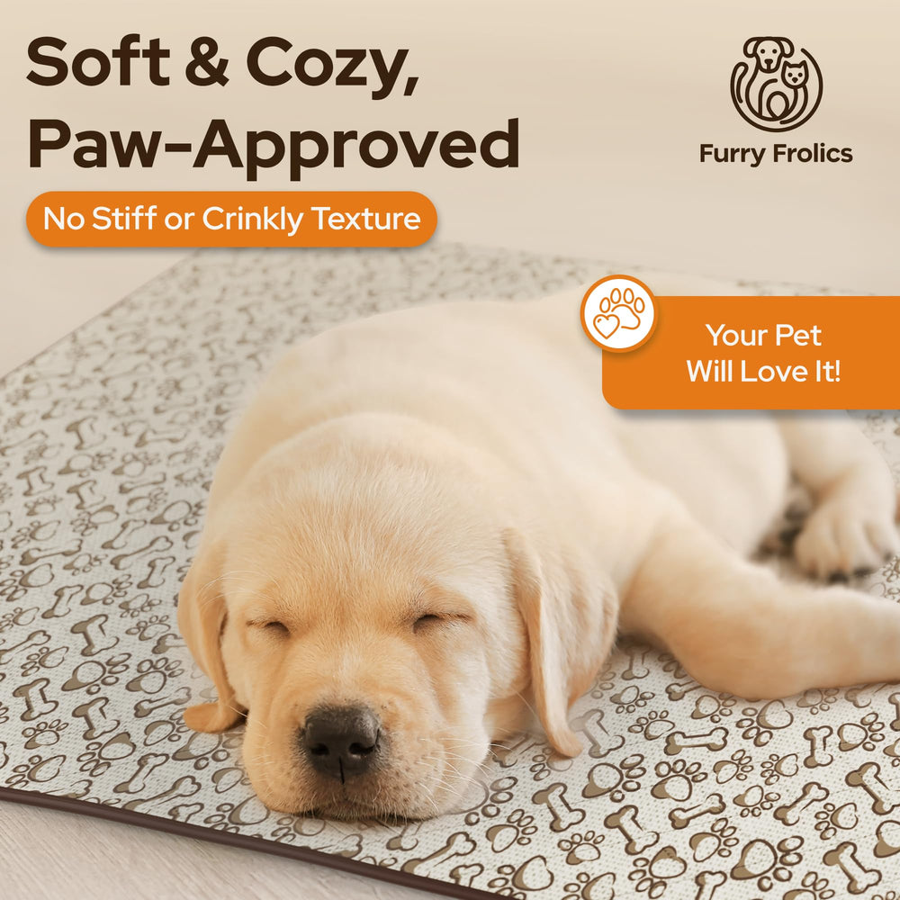 Furry Frolics non-slip bottom keeps pad in place on tile, wood, or carpet.