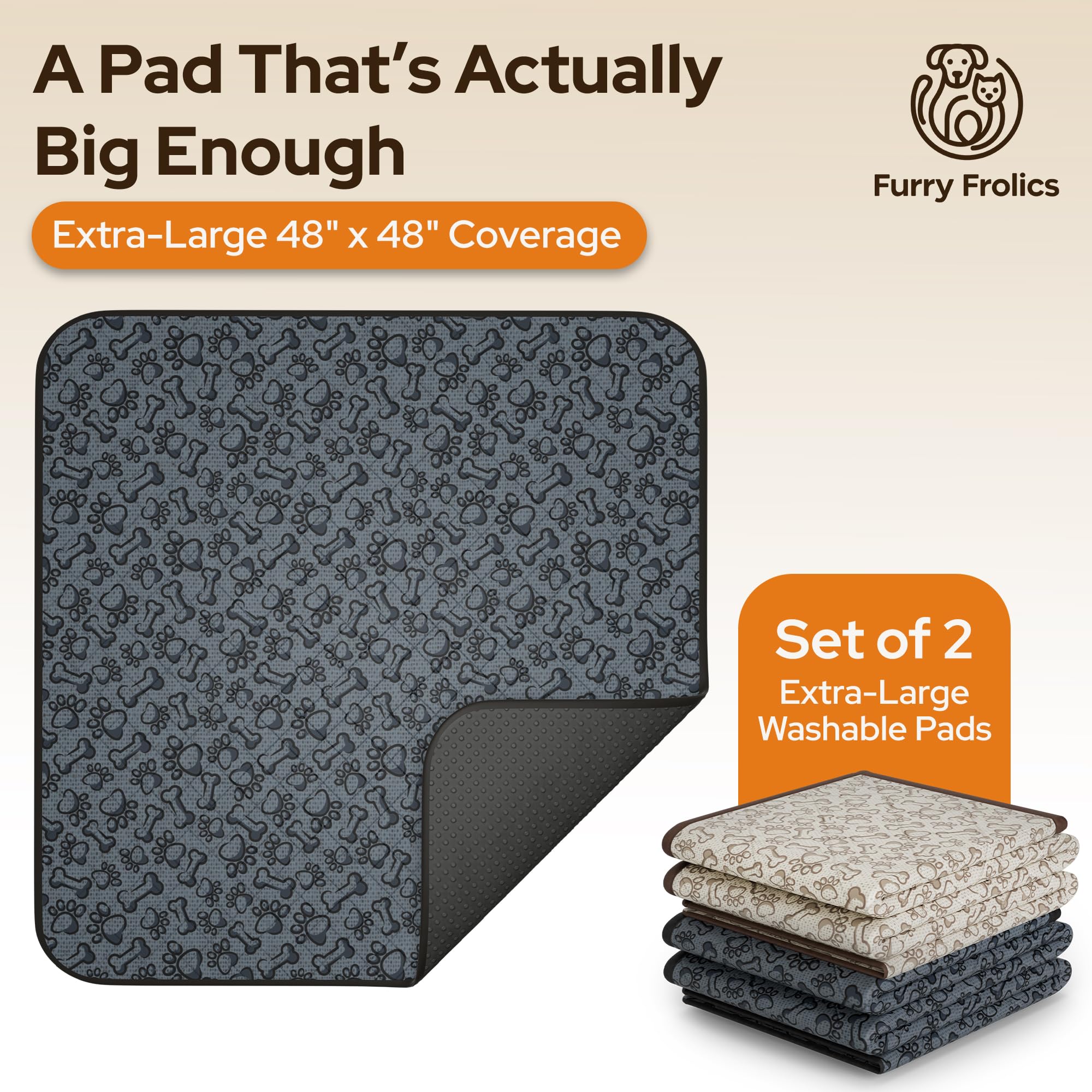Furry Frolics soft quilted top pad is gentle on paws and versatile for pets.