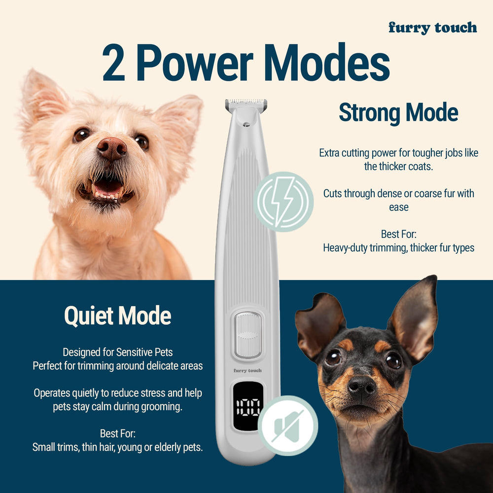 Furry Touch paw trimmer blade closeup featuring ultra-small ceramic blade for delicate areas