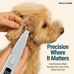 Furry Touch dog paw trimmer side ergonomics highlighting comfortable use during grooming
