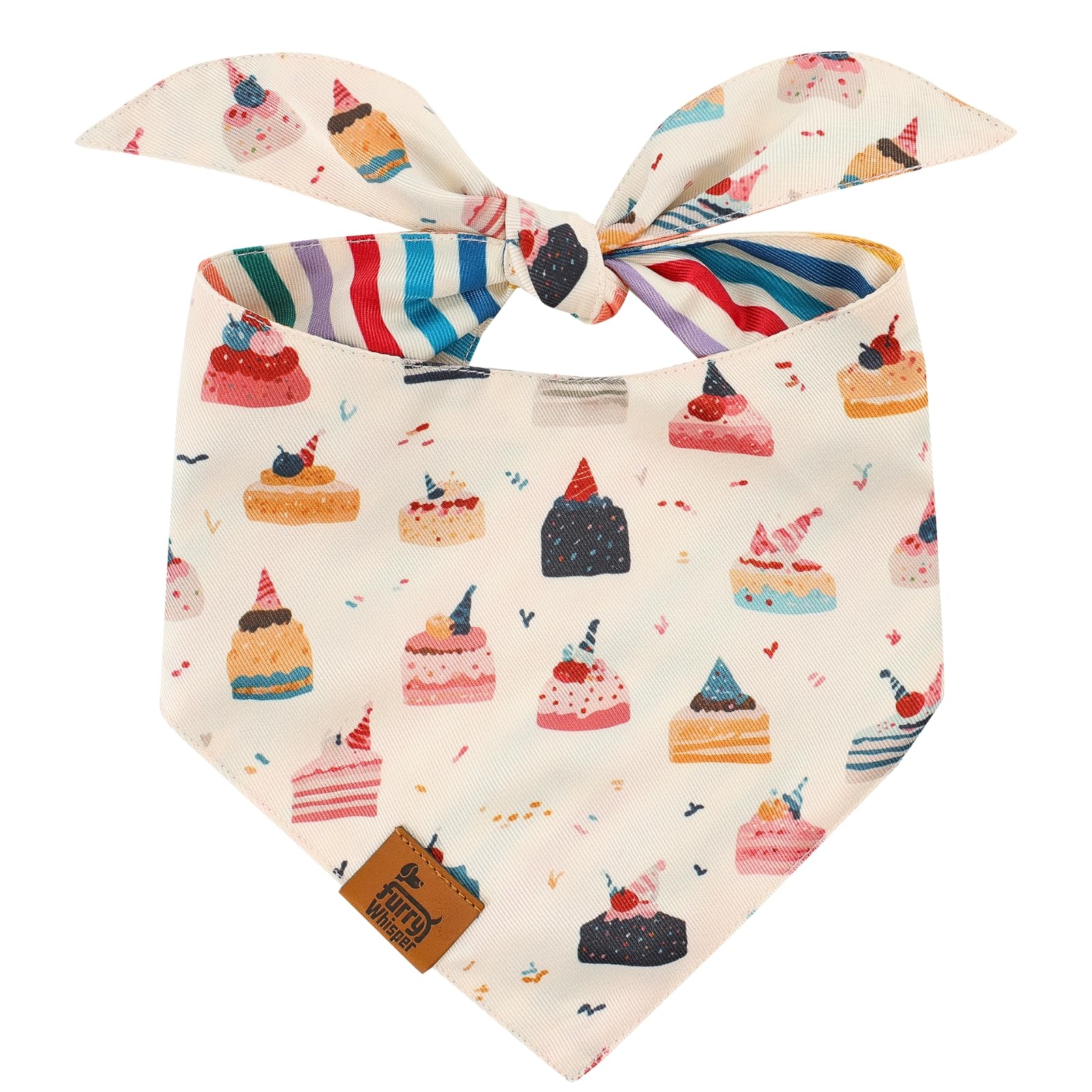 Furry Whisper Birthday Bandana cake-print design for festive dog celebrations and photos