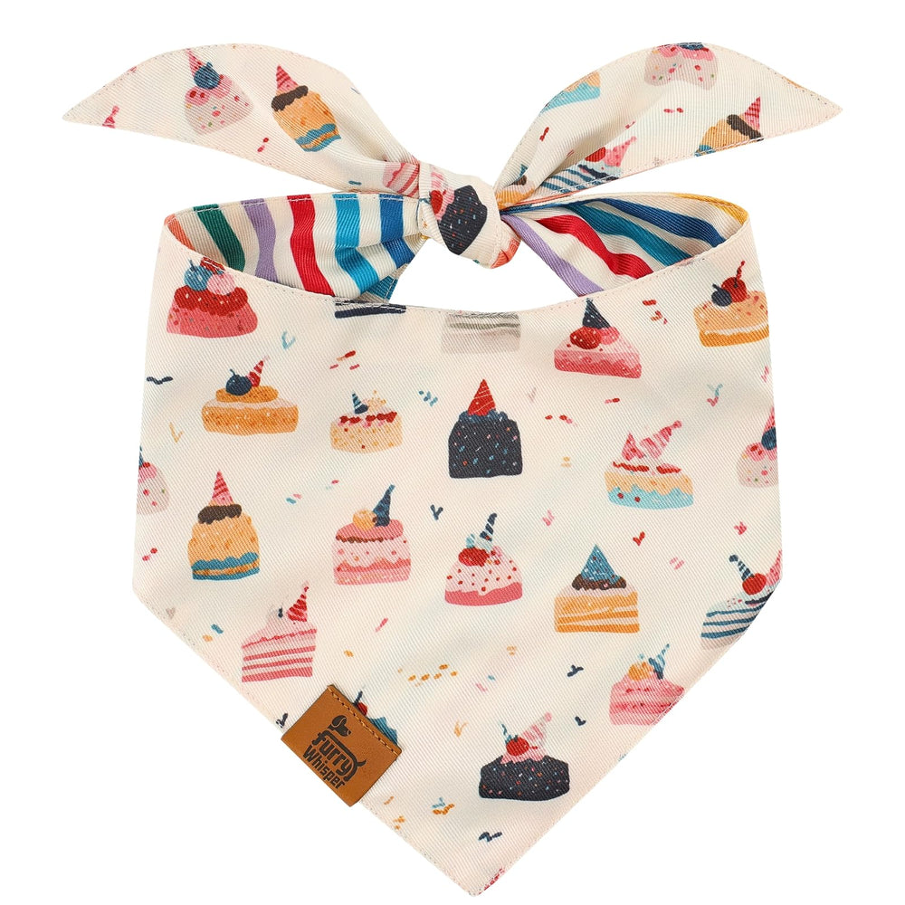 Furry Whisper Birthday Bandana cake-print design for festive dog celebrations and photos