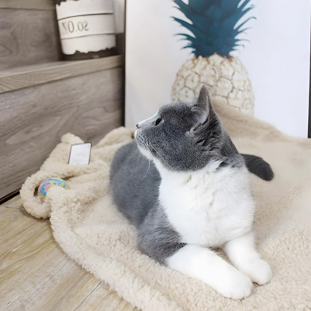 Furrybaby blanket on sofa protects furniture from fur and snags.