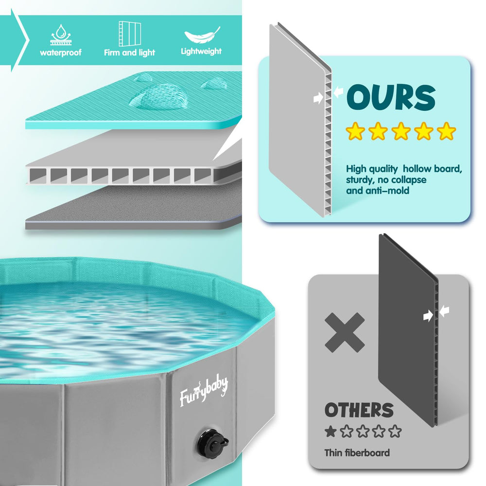 Furrybaby dog pool outdoors in backyard setup for playful cooling sessions.