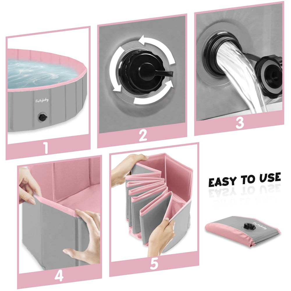 Furrybaby dog pool side-view grey with pink interior suited for family play