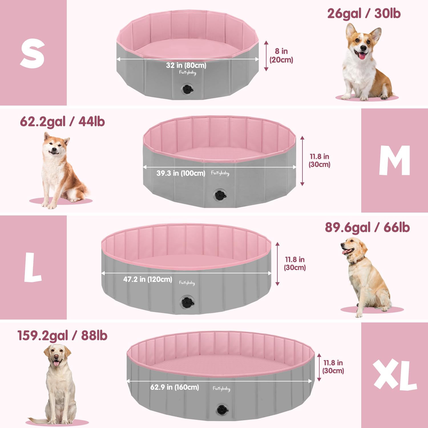 Furrybaby kiddie pool collapsible storage for travel and backyard use