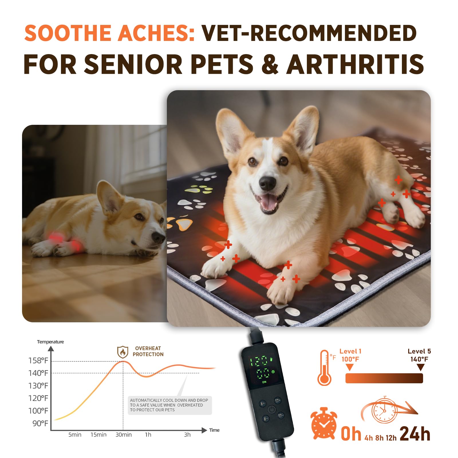 furrybaby pet heating pad safety-overheat sensor helps maintain a gentle, safe temperature
