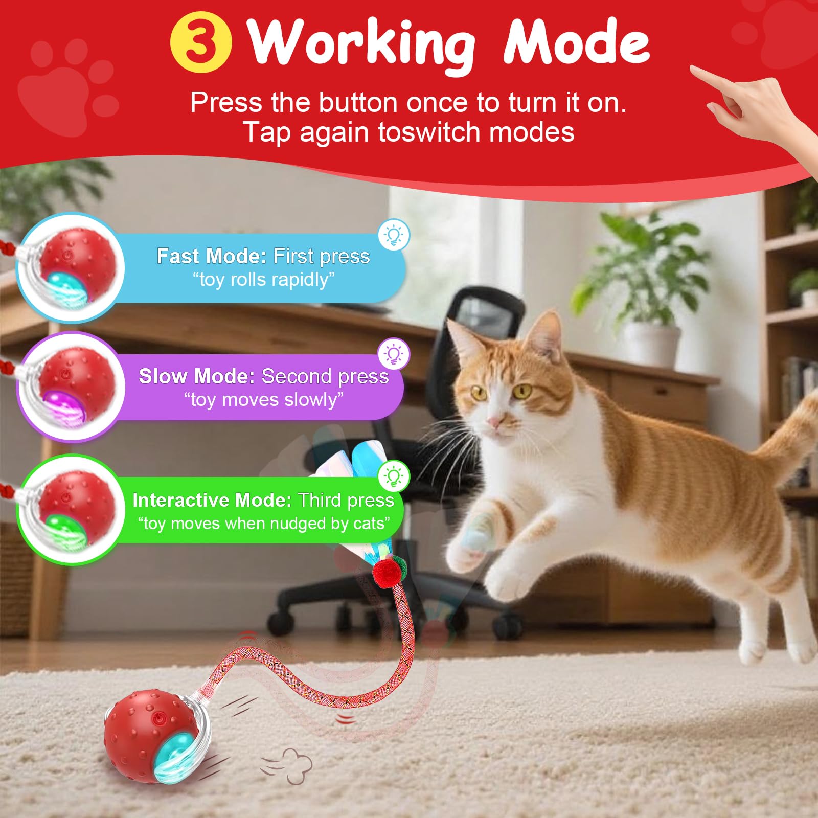 FurryJoy Interactive Ball LED lights attract attention and stimulate chasing behavior