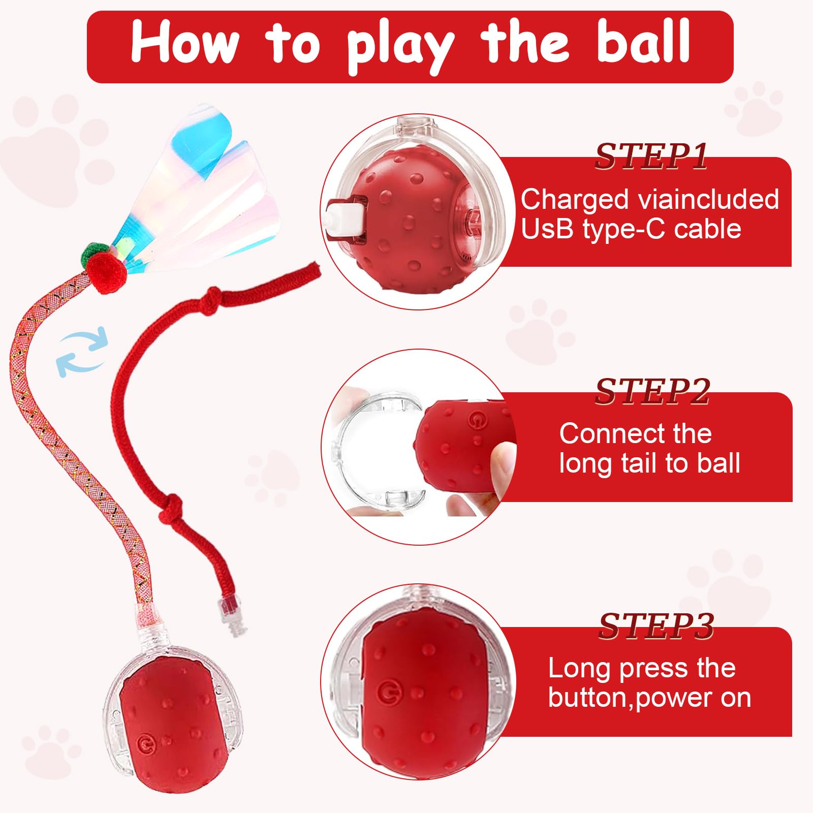 FurryJoy Interactive Ball USB-C charging delivers long play sessions