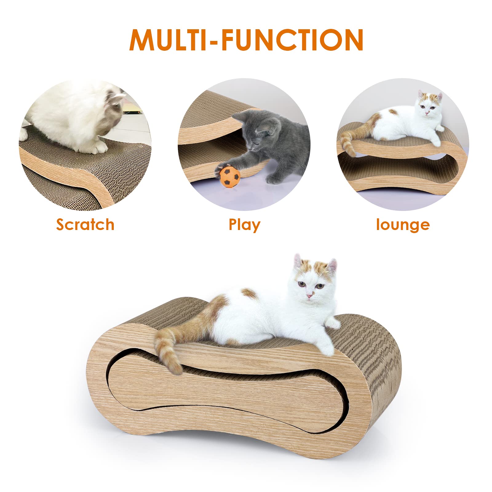 Furrytale cat scratch pad in use demonstrates cozy lounge while satisfying scratching instincts.