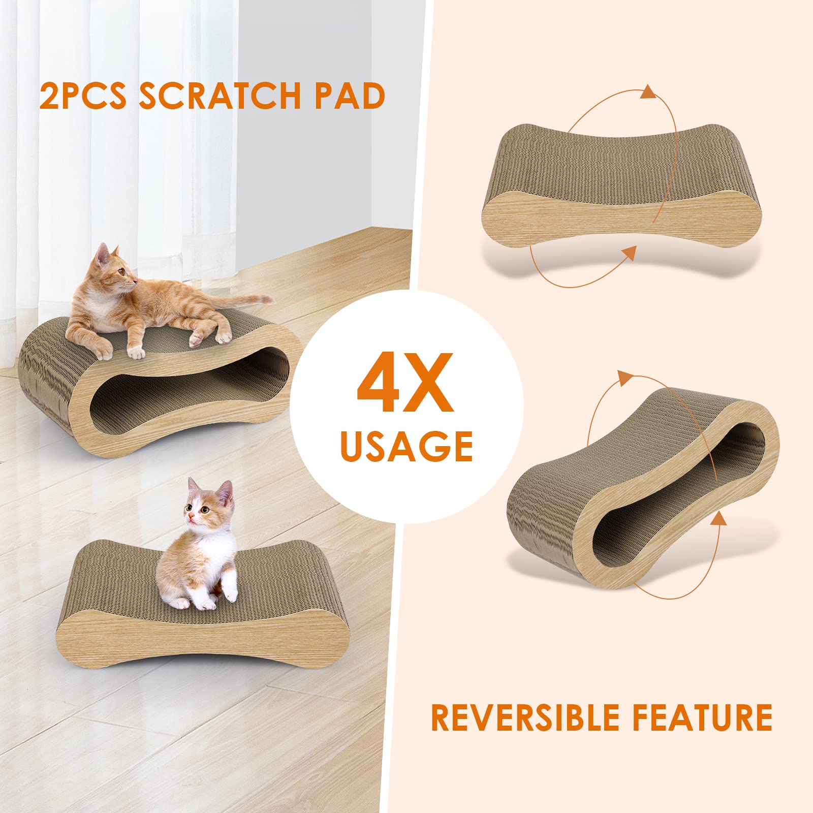 Furrytale cat scratch pad reversible design showcases two surfaces for extended play and scratching.