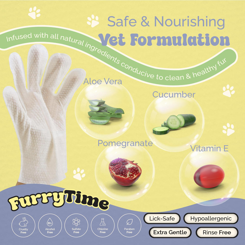 FURRYTIME glove wipe used around a dog's ears for safe cleansing