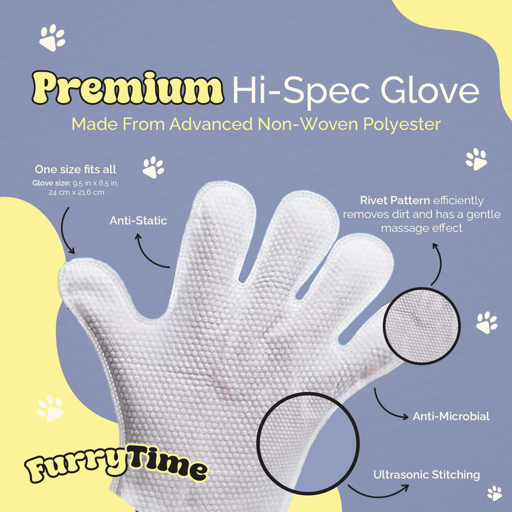 FURRYTIME glove wipes on cat paws for gentle no-rinse cleaning