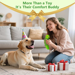 FurtasticFinds Caterpillar dog chew toy green interior squeaker aids boredom relief.